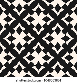 Ornamental seamless pattern. Vector abstract background. Black and white geometric ornament with cross shapes, rhombuses, repeat tiles. Traditional folk motif. Monochrome texture. Design for decor