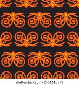 Ornamental seamless pattern. Vector abstract background. Seamless vector background. Red ornament on a black background. Decorative print for fabric, wallpaper, packaging, wrapping paper, dishes, tile