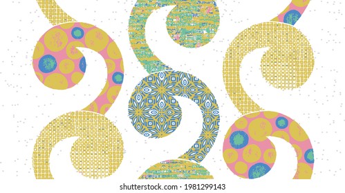 Patrón fundamental sin fisuras. Fondo vectorial floral. Resumen de la impresión geométrica de las ondas giratorias, patrón de resorte sin costuras vectorial sobre fondo punteado blanco.