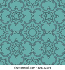Ornamental seamless pattern. Vintage template. Blue background with yellow curve elements. Filigree texture.