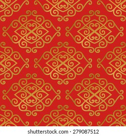 Ornamental seamless pattern of watercolor elements. Asian style. Vector endless background for textile or wrapping.