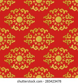 Ornamental seamless pattern of watercolor elements. Asian style. Vector endless background for textile or wrapping.