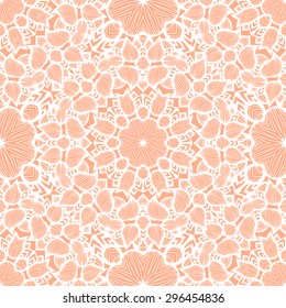 Ornamental Seamless Pattern. White Lace Texture on Peach Background.