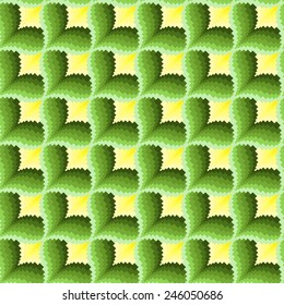 Ornamental seamless vector pattern like a pseudo 3D image in green and yellow hues