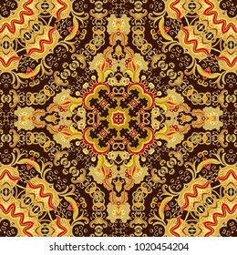 Ornamental seamless vector pattern on dark brown background