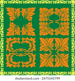 Ornamental shape ethnic leaf pattern background vintage style batik wallpaper stamp print art paper fabric textile editable