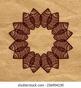 Ornamental shape on old paper texture, vector.