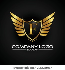 ornamental shield Gold F Luxury 
Initial Logo Template Vector Icons