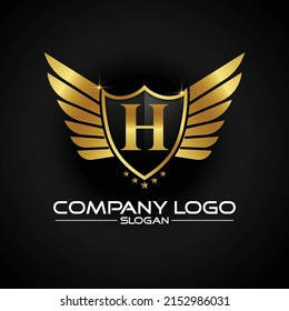 ornamental shield Gold H Luxury 
Initial Logo Template Vector Icons