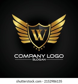 ornamental shield Gold W Luxury 
Initial Logo Template Vector Icons