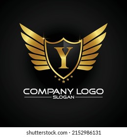 ornamental shield Gold Y Luxury 
Initial Logo Template Vector Icons