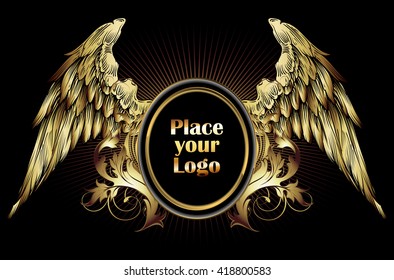 ornamental shield on a black background with a place for your logo