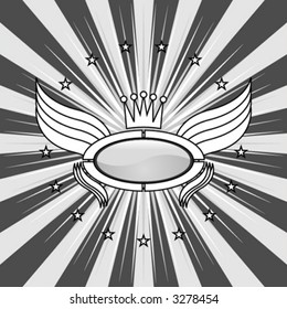 Ornamental shield over striped background