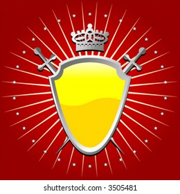 Ornamental shield over striped background