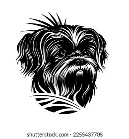 Ornamental Shih Tzu dog portrait. Decorative illustration for logo, emblem, sign, embroidery, nameplate, sublimation. svg