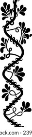 Ornamental side border with floral elements and swirls isolated on white background
