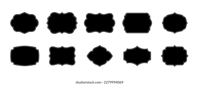 Ornamental silhouette label frames collection template, ornate labels, decorative vintage frame and retro badge, sale sticker, or invitation card. editable different shapes Blank label frame set