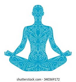 Ornamental silhouette of person sitting in lotus pose