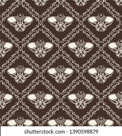 Ornamental Skull Seamless Pattern - Vector