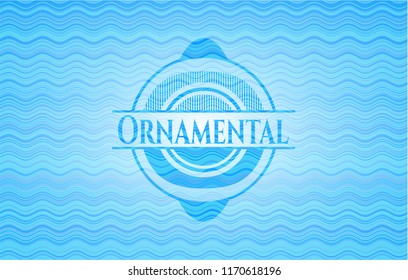 Ornamental sky blue water wave badge.
