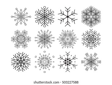 Ornamental snowflakes icons set. Vector illustration isolated on a white backgound.