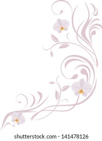 Ornamental sprig with orchids isolated on the white. Vector