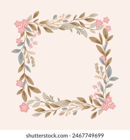 Ornamental square background with a botanical motif. Floral pattern, pink flowers, elegant decoration for greeting cards, Mother's Day, anniversaries, wedding invitations.