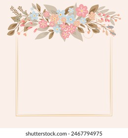 Ornamental square background with a botanical motif. Floral pattern, pink flowers, elegant decoration for greeting cards, Mother's Day, anniversaries, wedding invitations.