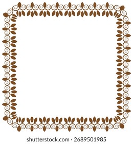 Ornamental square border. Brown leaf pattern. Nature decoration Vector element. Elegant floral design. EPS 10.