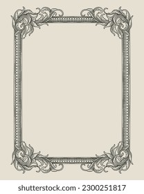 ornamental square frame with engraving drawing style. vector vintage illustration
