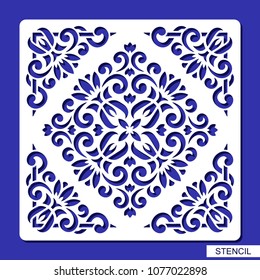 Ornamental square stencil. Template for laser cutting, wood carving, paper cut and printing. Vector illustration.