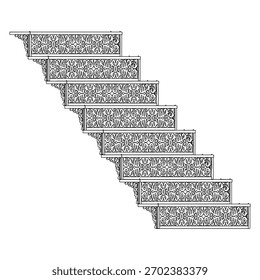 Escalera ornamental escalones Vector 01. Escaleras Decorativas Antiguas Retro Que Usan Metal En Su Diseño. Ilustración Aislada Sobre Fondo Blanco. 