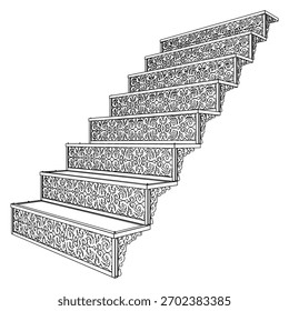 Escalera ornamental escalones Vector 03. Escaleras Decorativas Antiguas Retro Que Usan Metal En Su Diseño. Ilustración Aislada Sobre Fondo Blanco. 