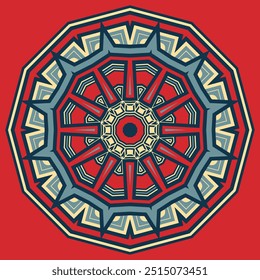 Ornamental star composition on red background. Design for bandana, tablecloth, neckerchief or other. Version 2. Vector illustration