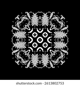 Ornamental stencil  vector composition, flourish vignette, rosette, mandala on dark background