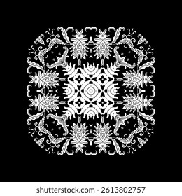 Ornamental stencil  vector composition, flourish vignette, rosette, mandala on dark background