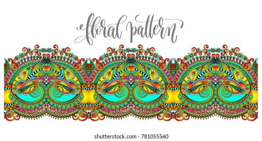 ornamental stripe pattern, paisley floral design to fabric, frame or spring greeting card, vector illustration