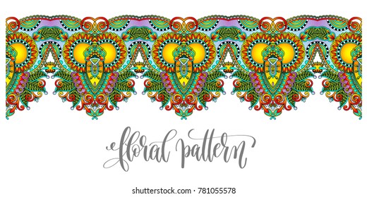 ornamental stripe pattern, paisley floral design to fabric, frame or spring greeting card, vector illustration