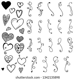 Ornamental stripes doodle and heart shaped of free hand drawing sketch vector