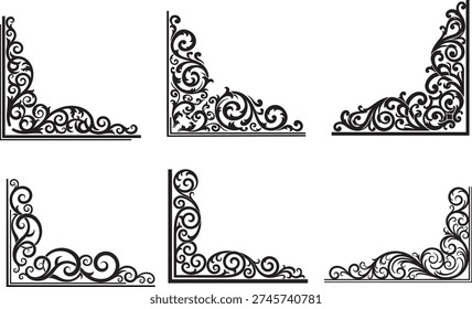 Ornamental style corner flourish set silhouettes set vector 
