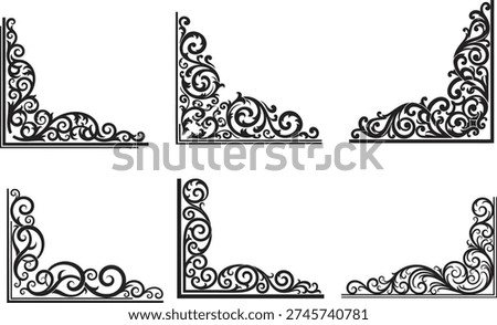 Ornamental style corner flourish set silhouettes set vector 