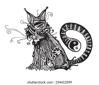 ornamental stylized drawing fantastic cat