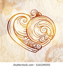Ornamental stylized heart doodle on a grunge paper background