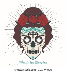 Ornamental sugar skull girl. Dia de los Muertas (Day of the Dead). 