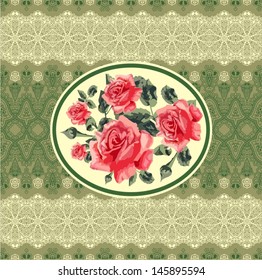 Ornamental summer floral card (roses). Vector illustration.