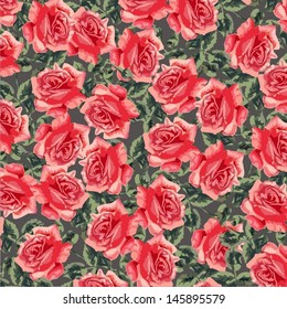 Ornamental summer floral seamless pattern (roses). Vector illustration.