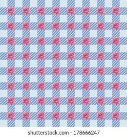 Ornamental summer floral seamless pattern (roses), fabric tartan,  web page background,surface textures. Vector illustration. 