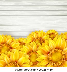 Ornamental sunflowers on wooden background. EPS 10 vector file included