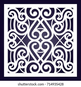 Ornamental swirl panel for cutting. May be use for laser cutting. Lazer cut square card. Silhouette pattern. Cutout paperwork. Cabinet fretwork panel. Lasercut metal panel. Stencil. Wood carving.