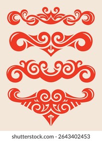 Ornamental Swirls Set in Bold Red - Decorative Vector Design
